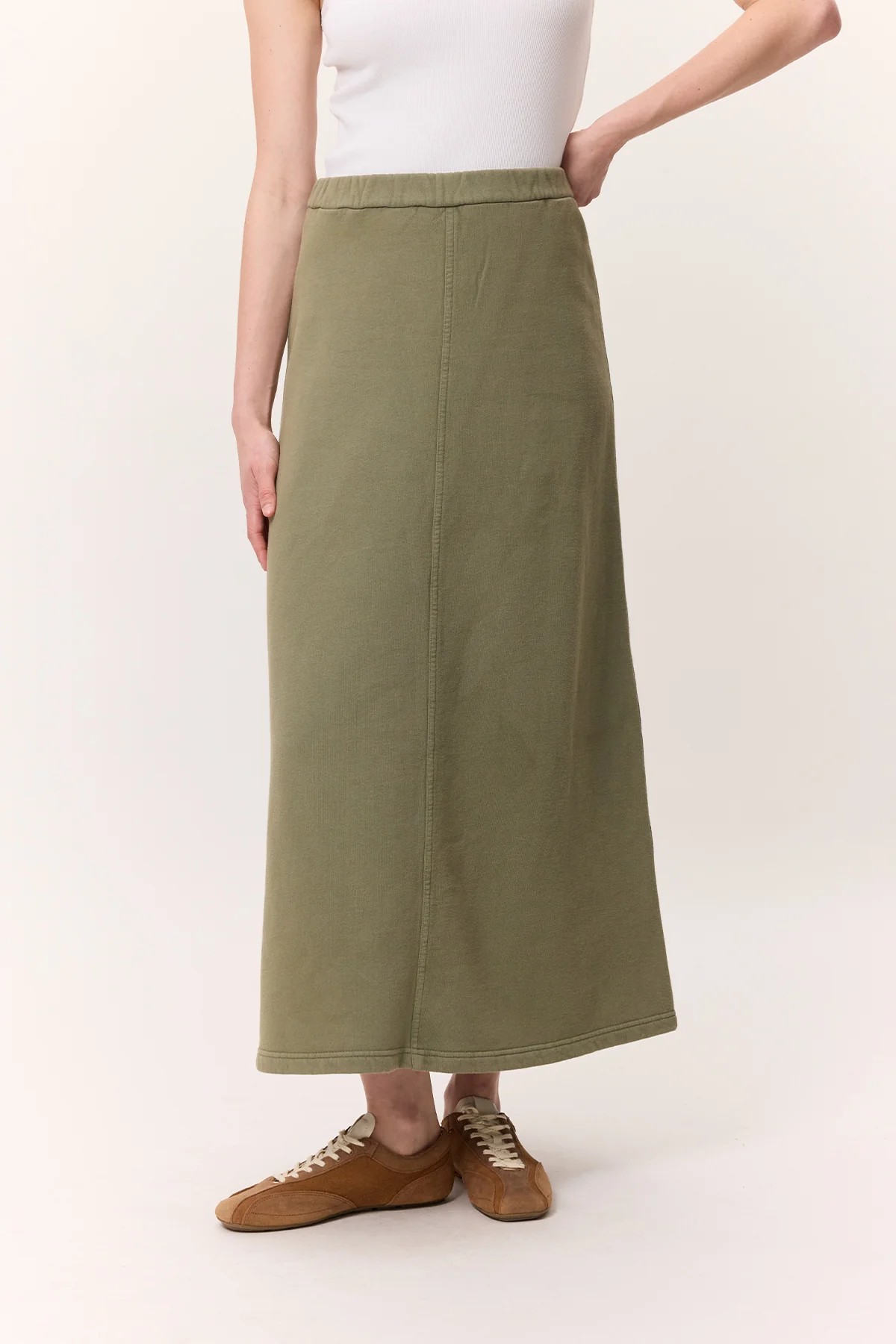 Washed Effect Flared Skirt Green - Image 4