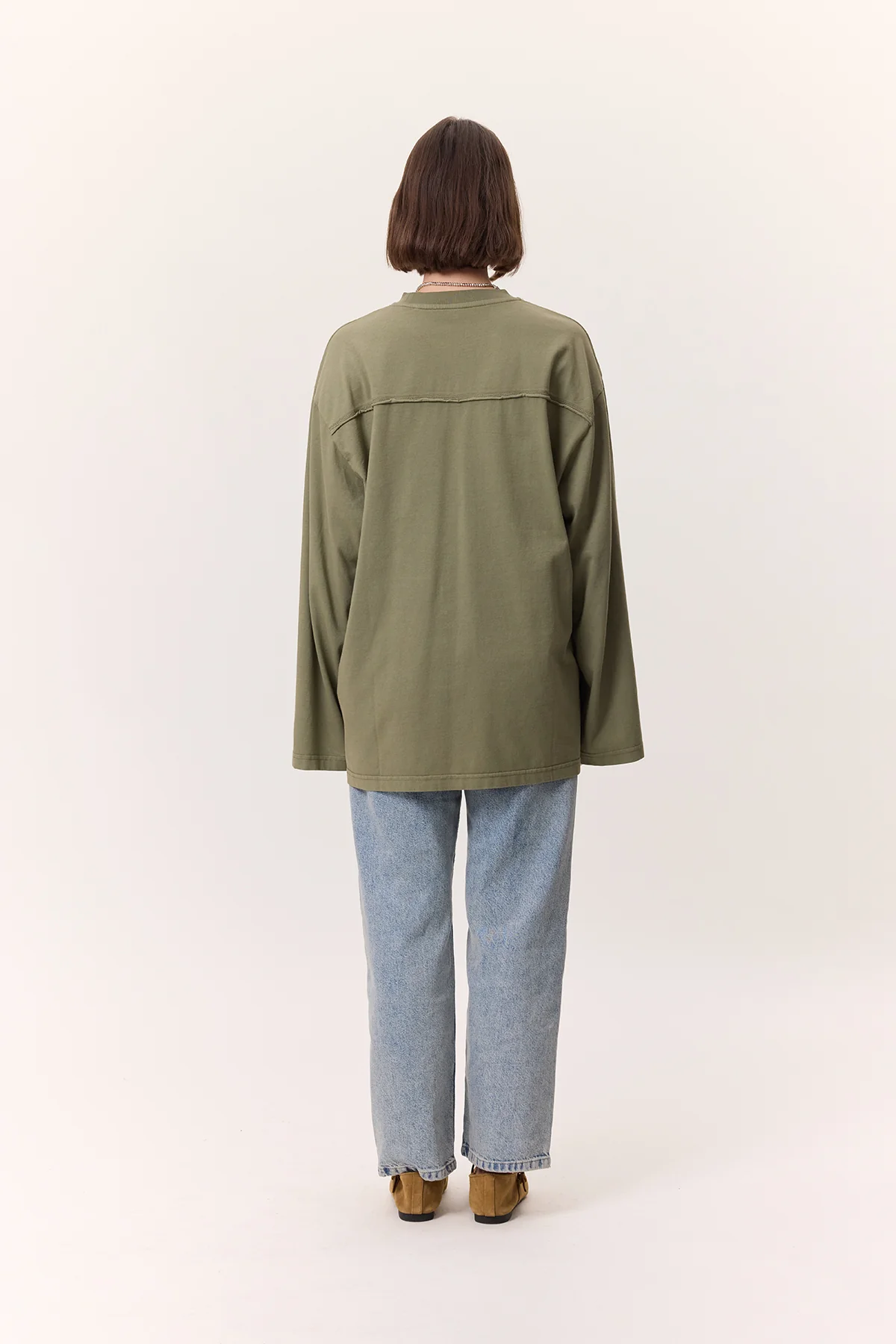 Washed Effect Long-Sleeve T-Shirt Green - Image 6
