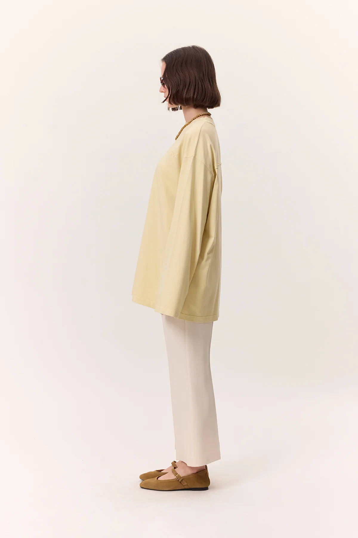 Washed Effect Long-Sleeve T-Shirt Yellow - Image 7