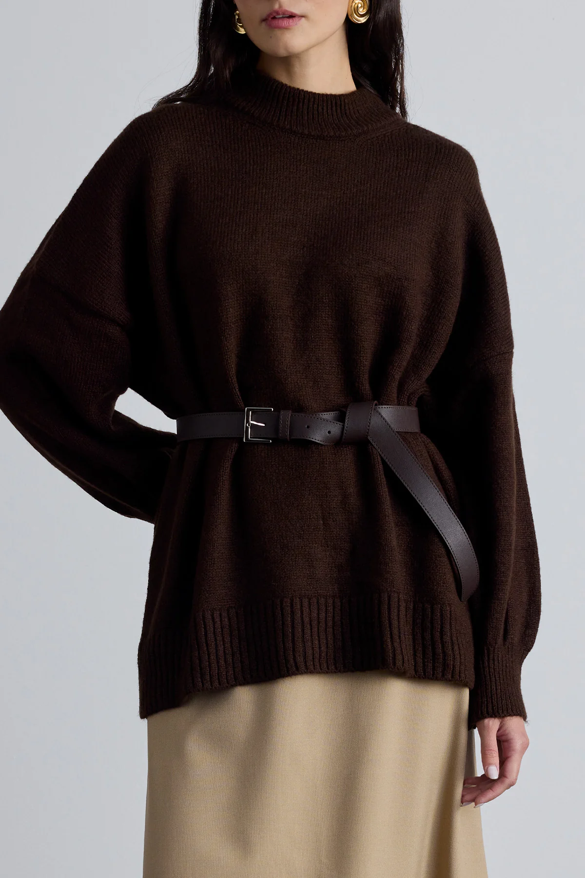 Wide Buckle Long Faux Leather Belt Brown - Image 2
