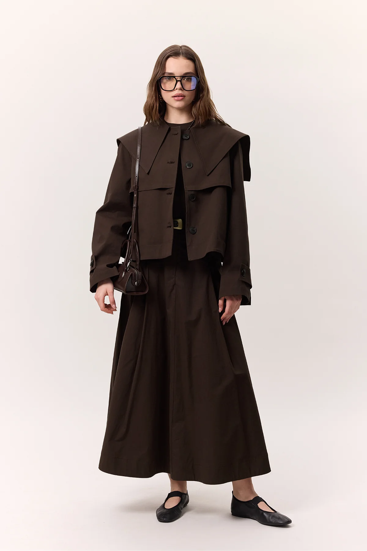 Wide Collar Gabardine Jacket Brown - Image 2