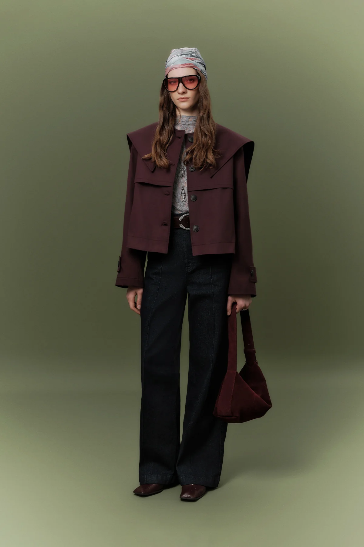 Wide Collar Gabardine Jacket Damson - Image 2
