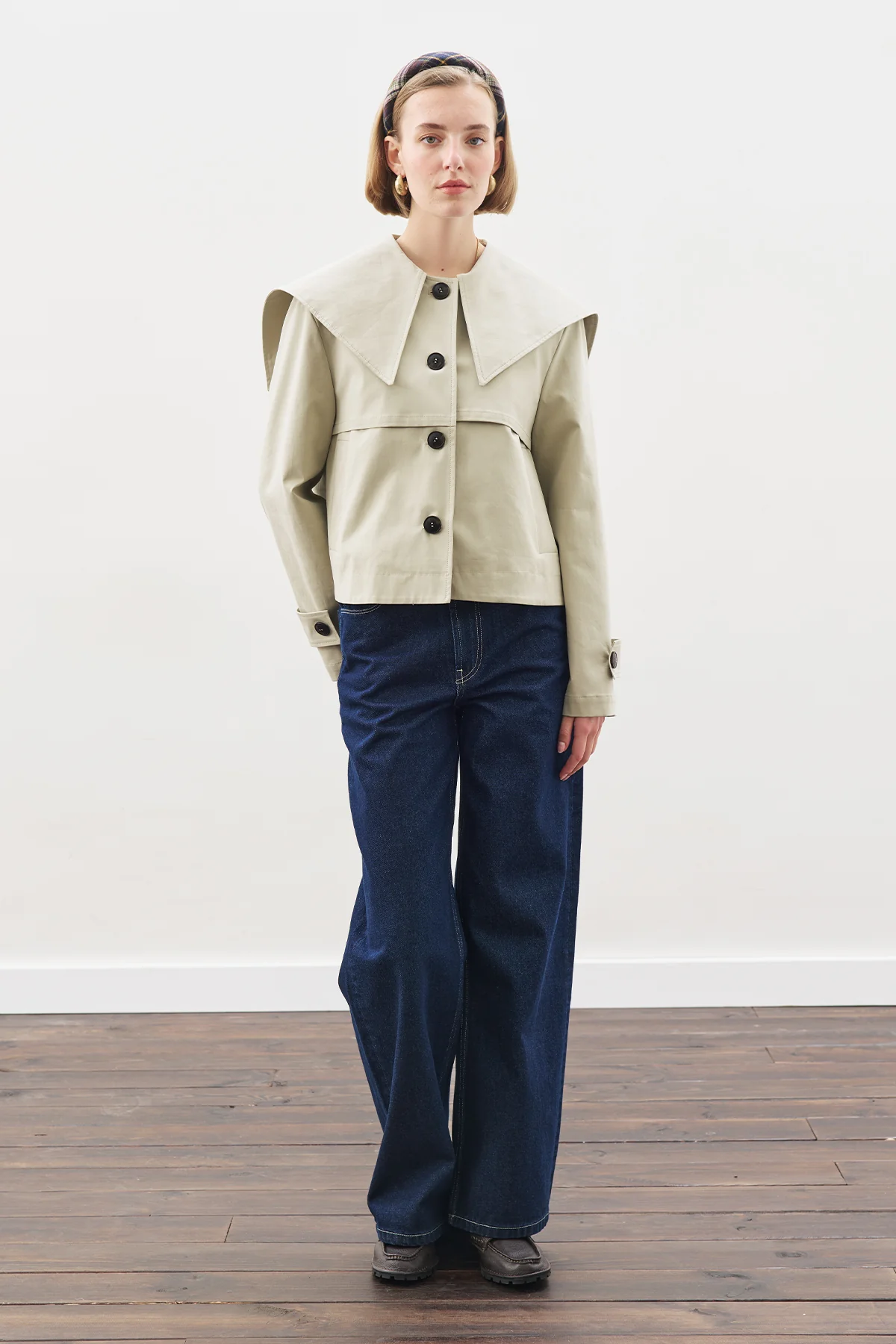 Wide-Collar Gabardine Jacket Soft Green - Image 5