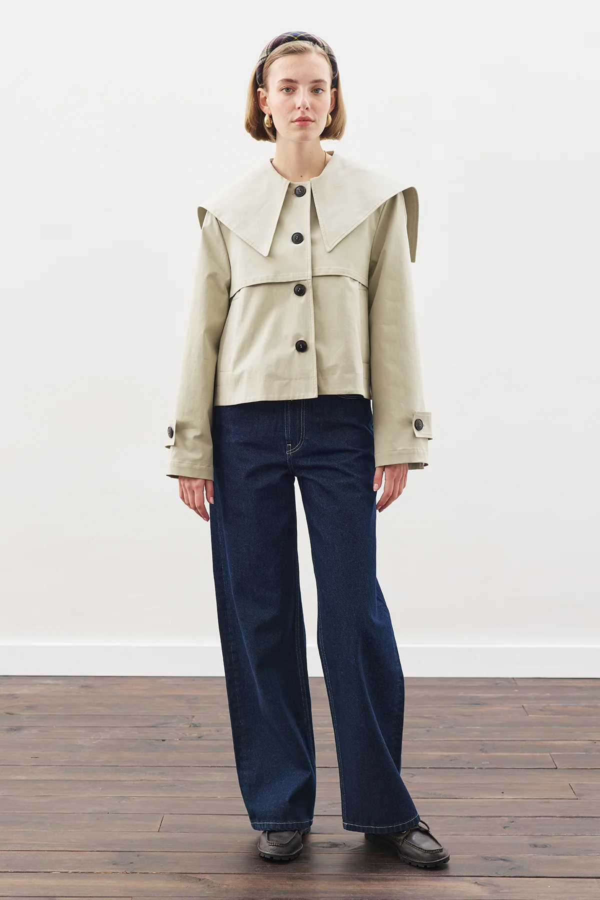 Wide-Collar Gabardine Jacket Soft Green - Image 6
