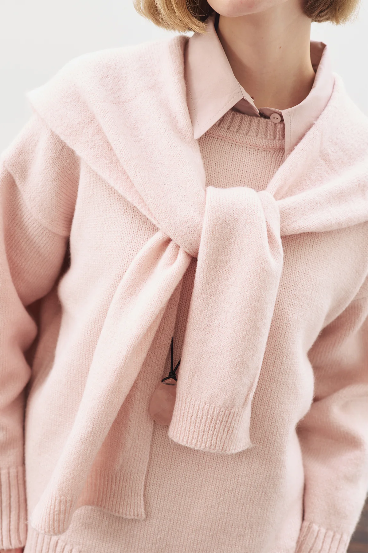 Wide-Collar Knit Scarf Pınk - Image 2