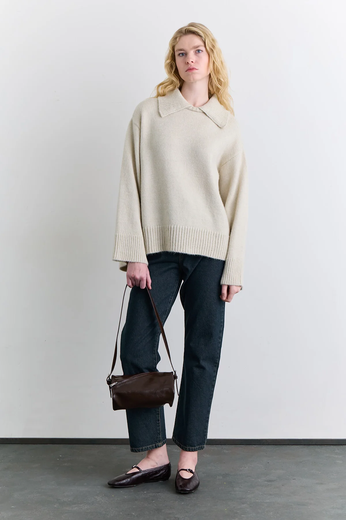 Wide Collar Oversized Sweater Stone - Image 3