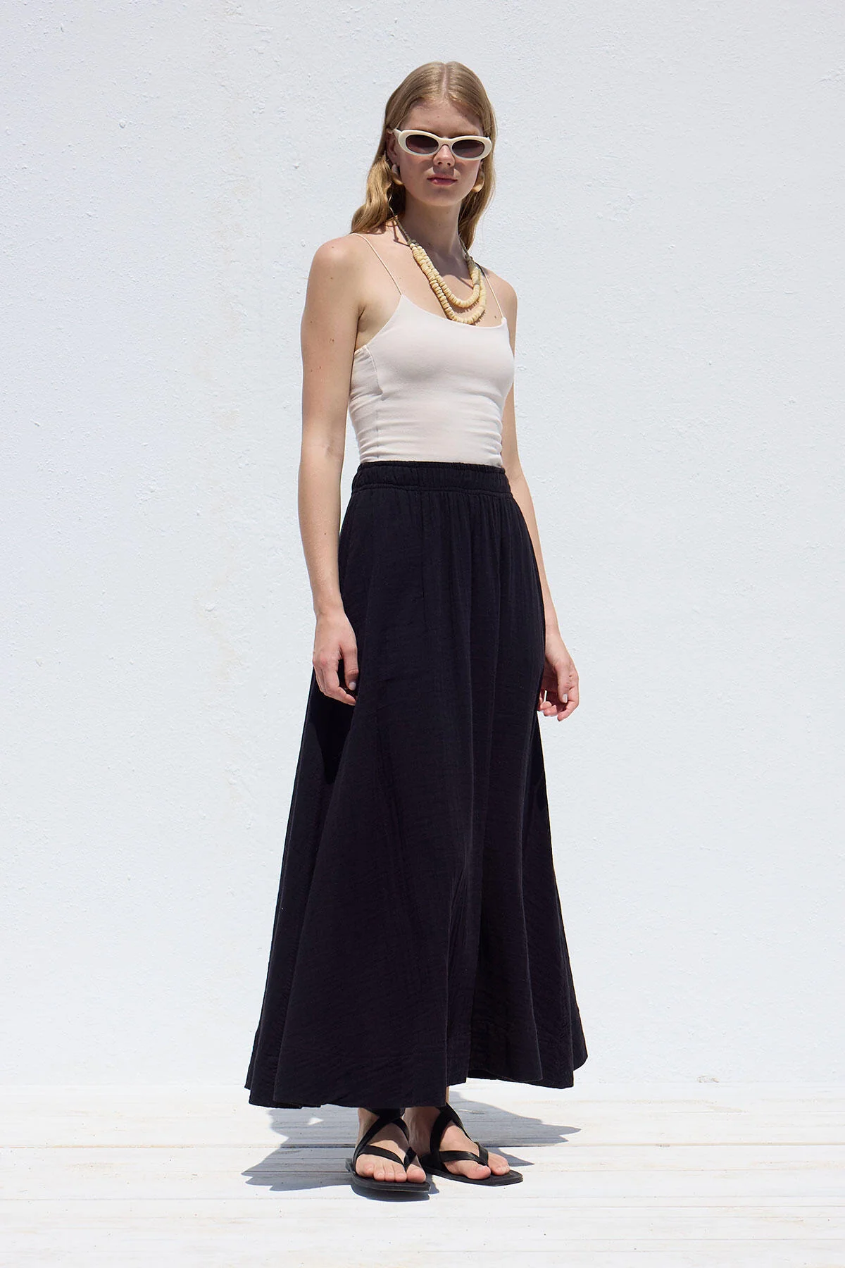 Wide Cut Muslin Skirt Black - Image 6