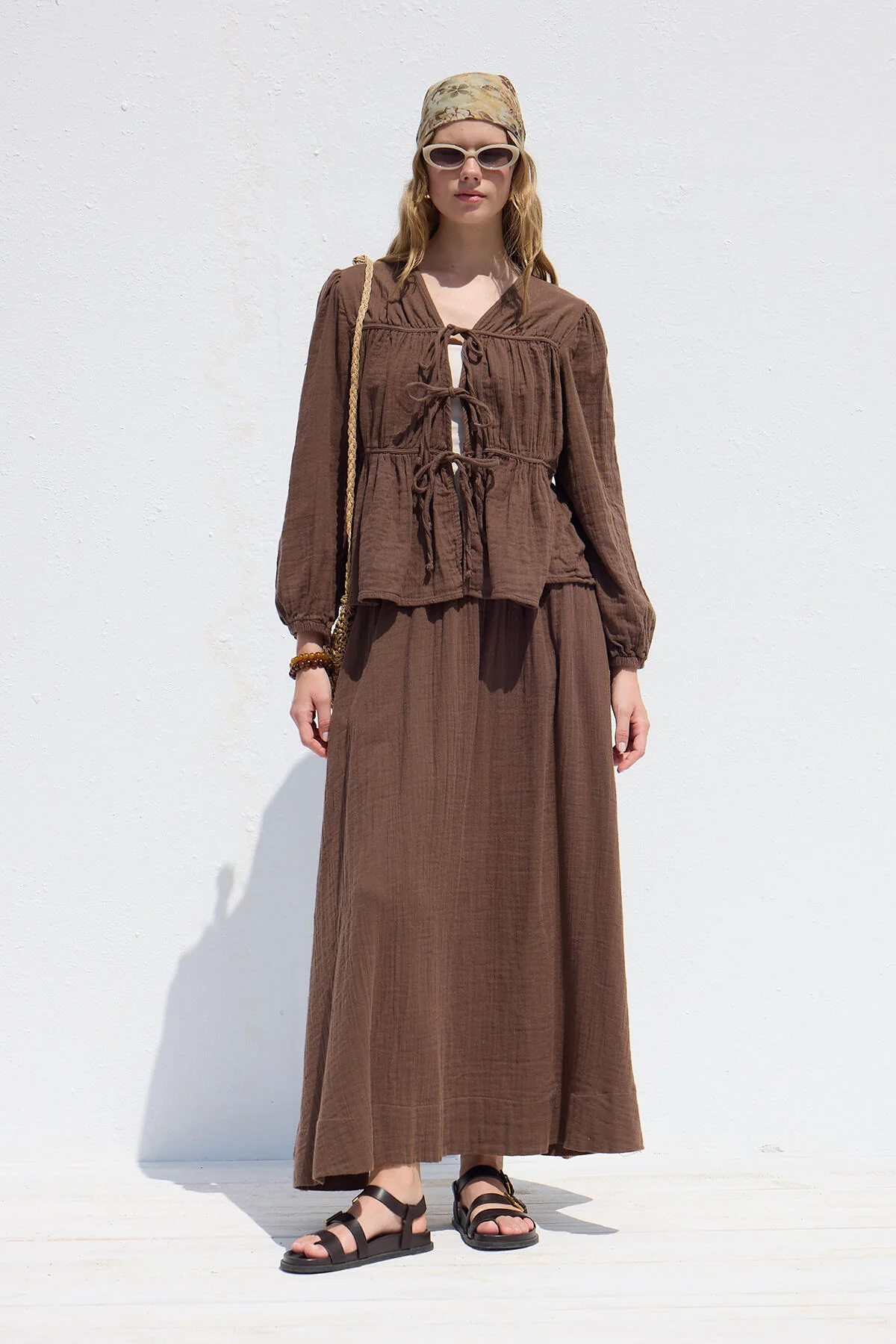 Wide Cut Muslin Skirt Brown - Image 2