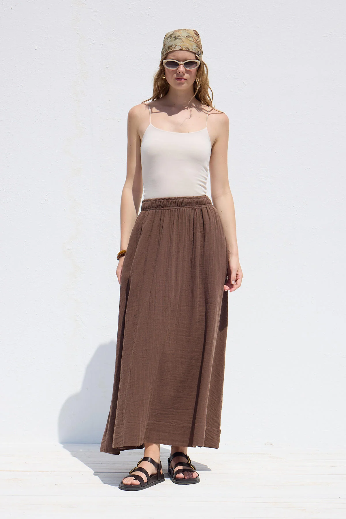 Wide Cut Muslin Skirt Brown - Image 4