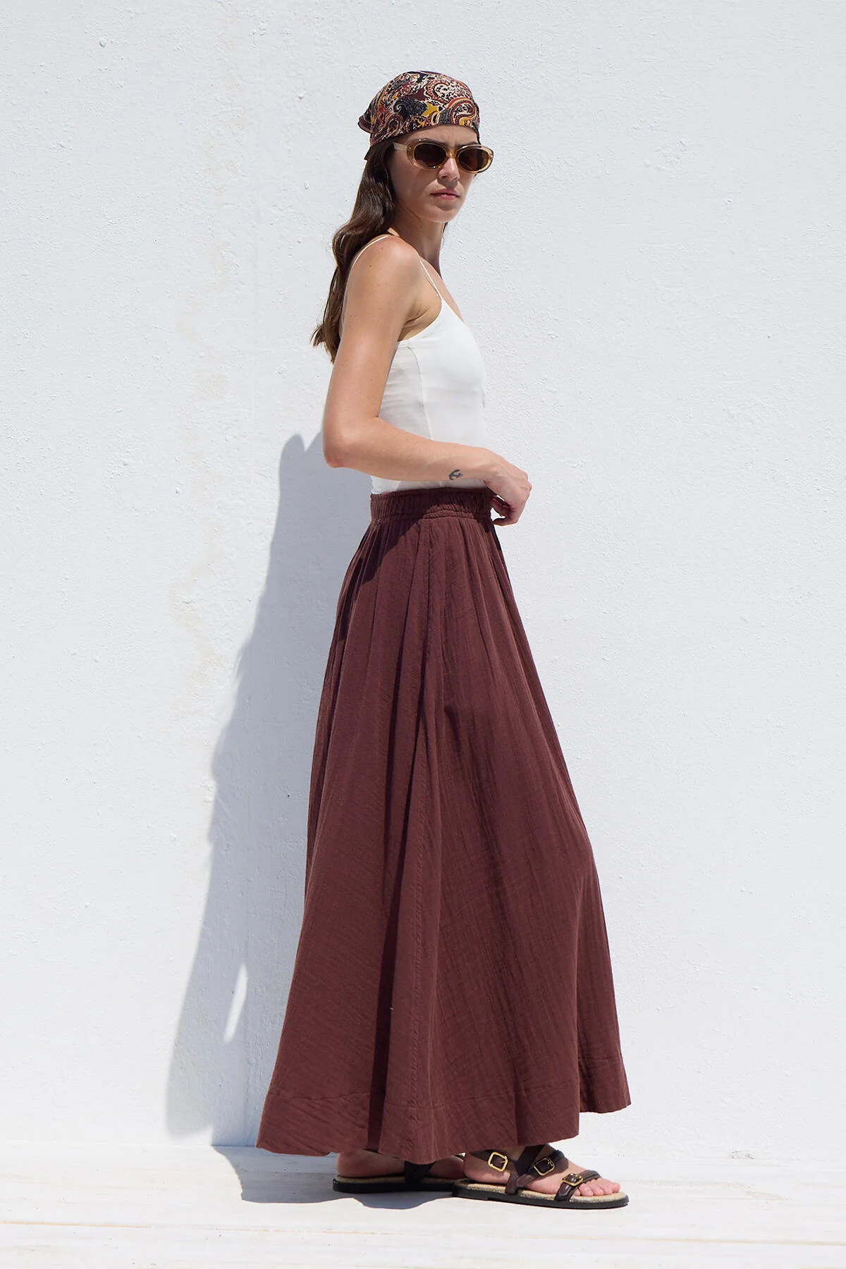 Wide Cut Muslin Skirt Burgundy - Image 3
