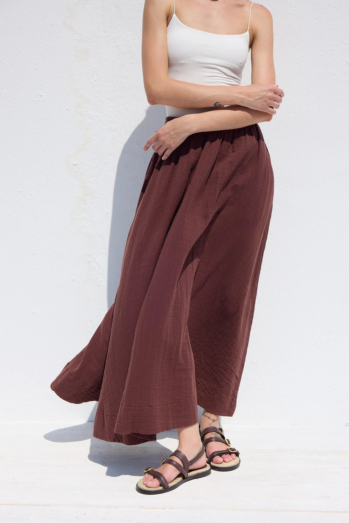 Wide Cut Muslin Skirt Burgundy - Image 4