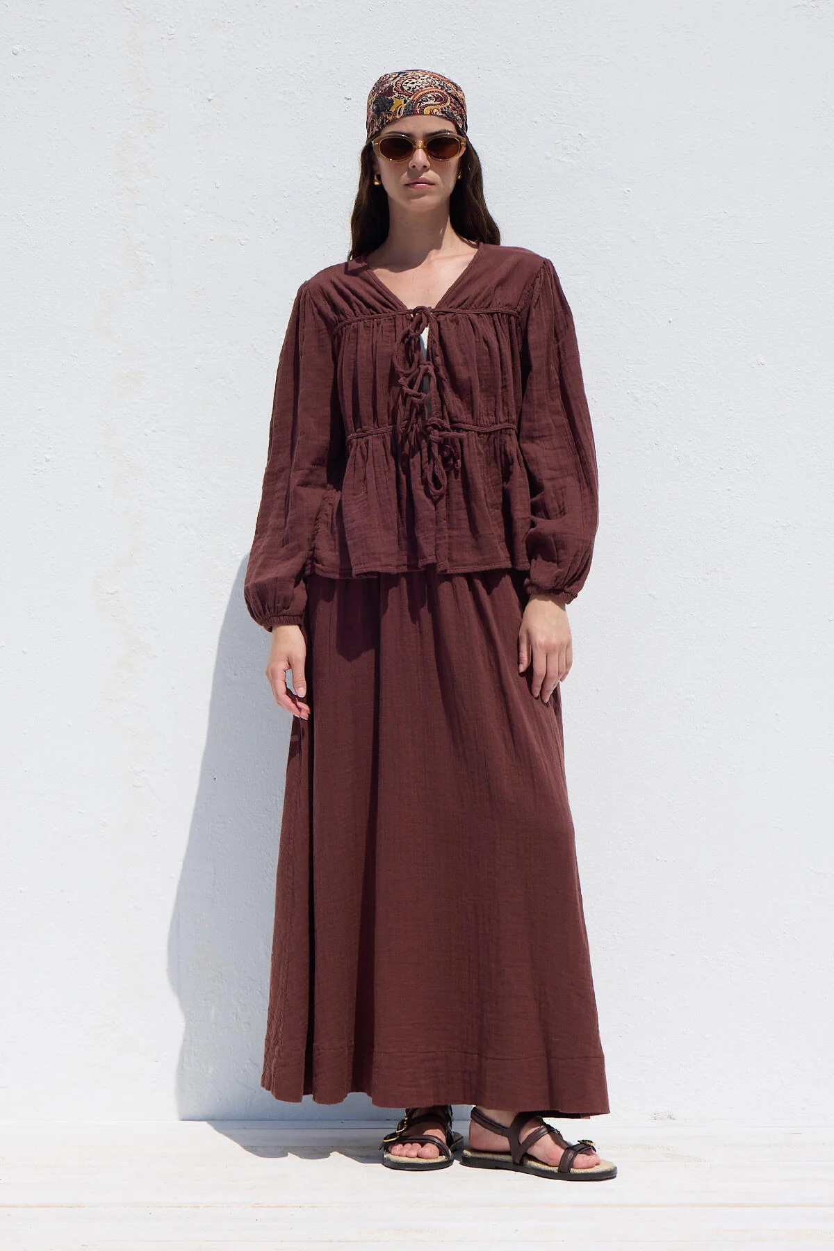 Wide Cut Muslin Skirt Burgundy - Image 7