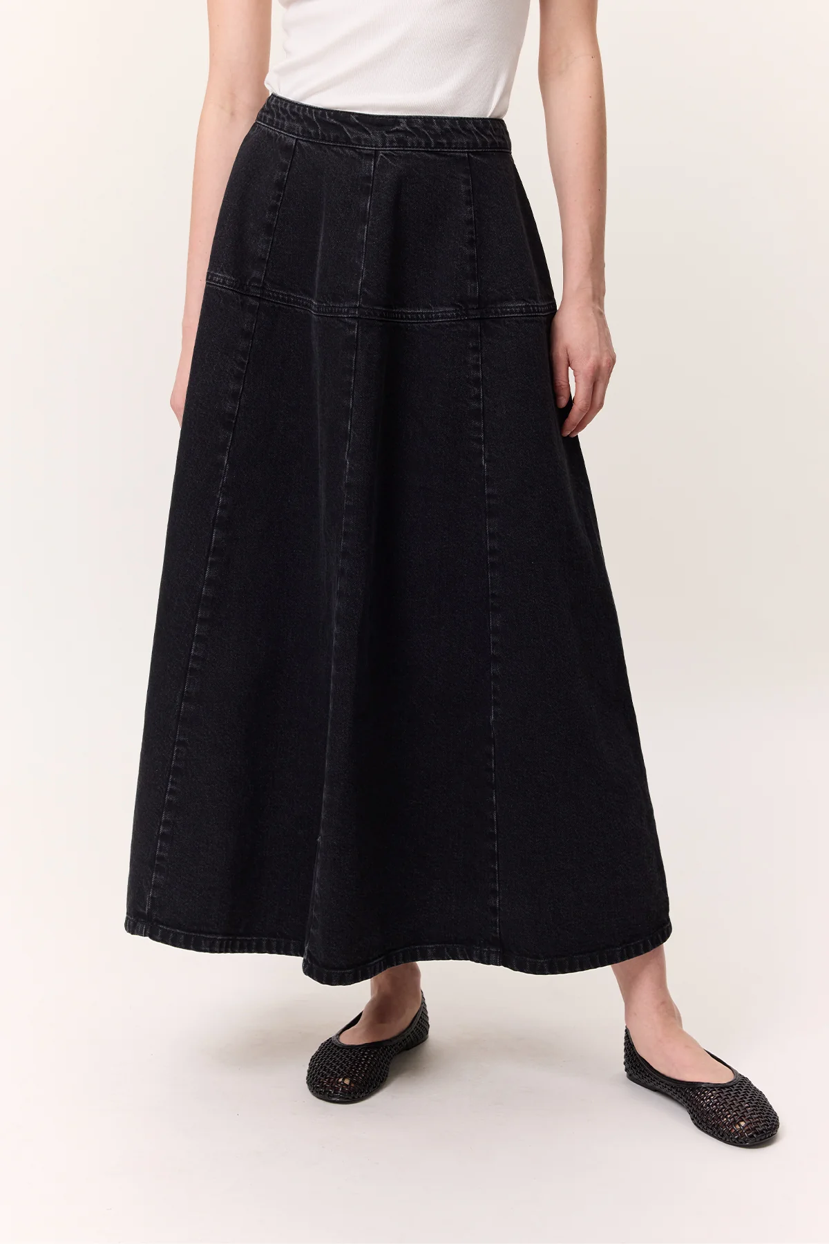 Wide Gathered Denim Skirt Black - Image 3