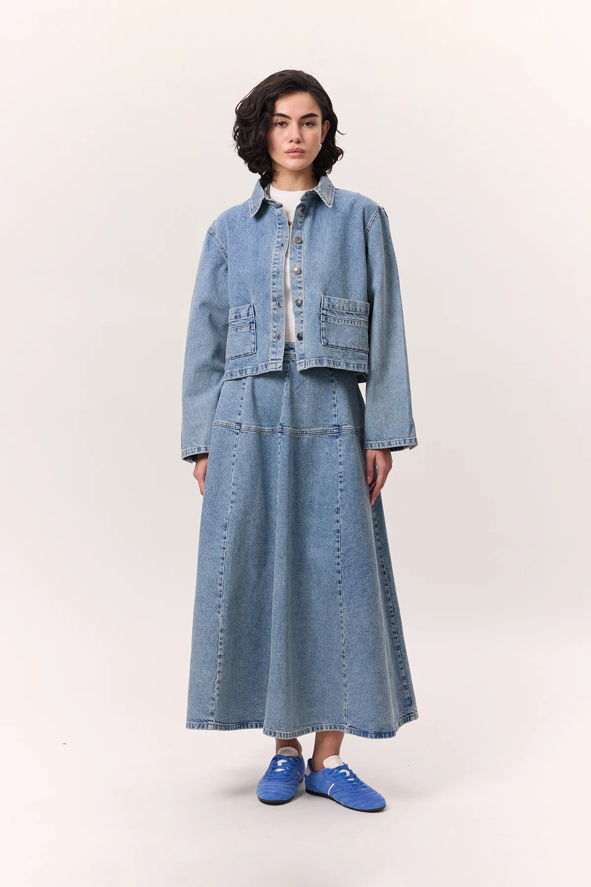 Wide Gathered Denim Skirt Blue - Image 4