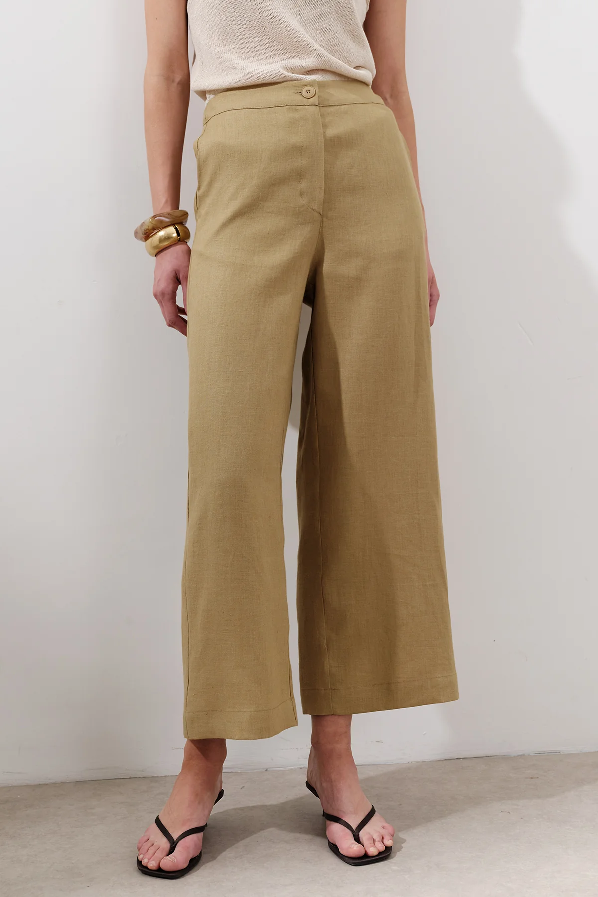 Wide-Leg Linen Trousers Curry - Image 6