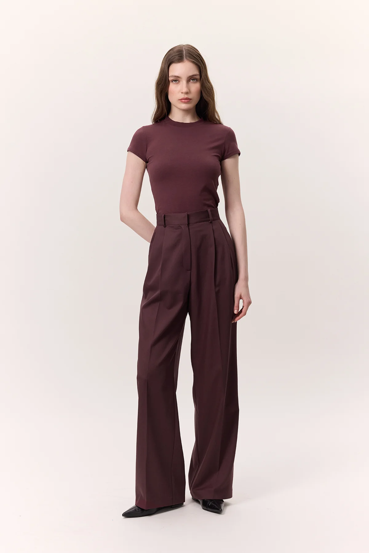 Wide-Leg Palazzo Trousers Burgundy