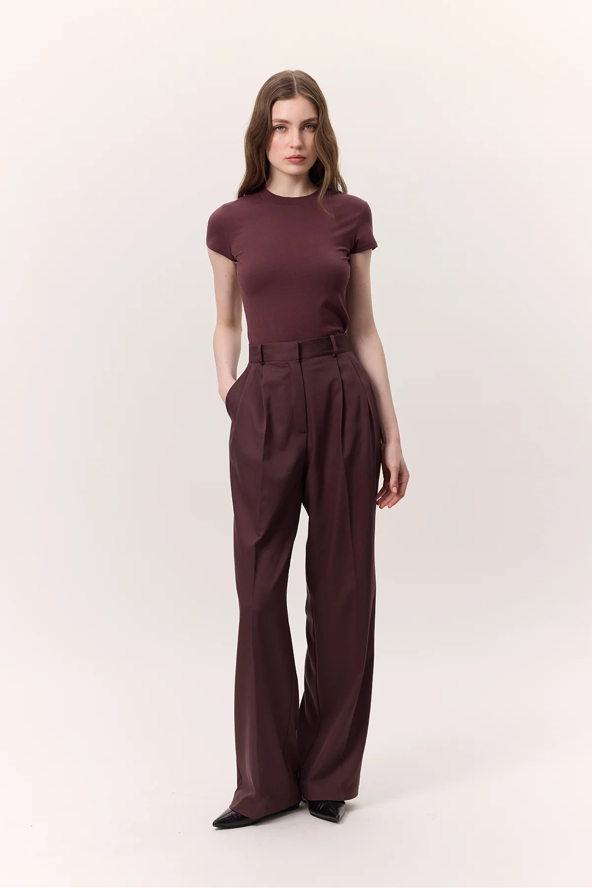 Wide-Leg Palazzo Trousers Burgundy - Image 2