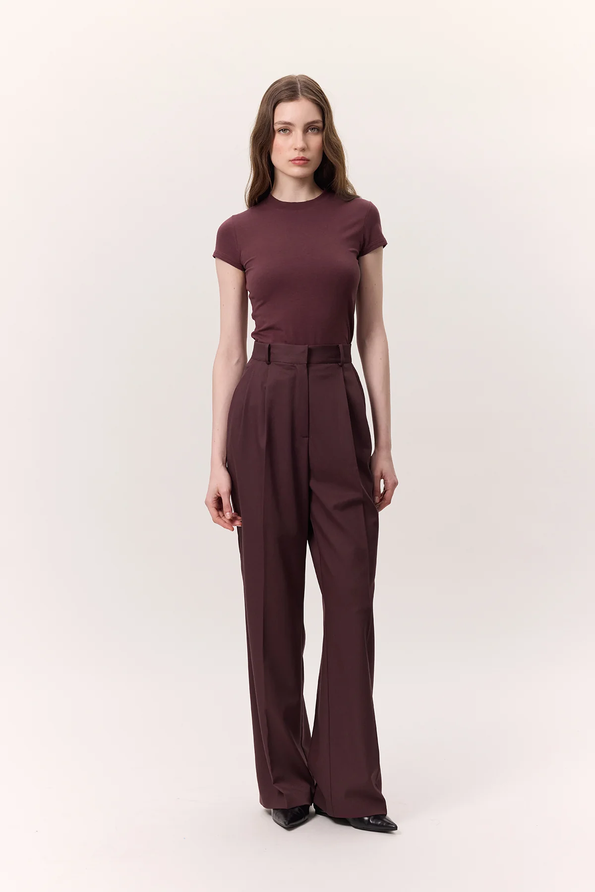 Wide-Leg Palazzo Trousers Burgundy - Image 3