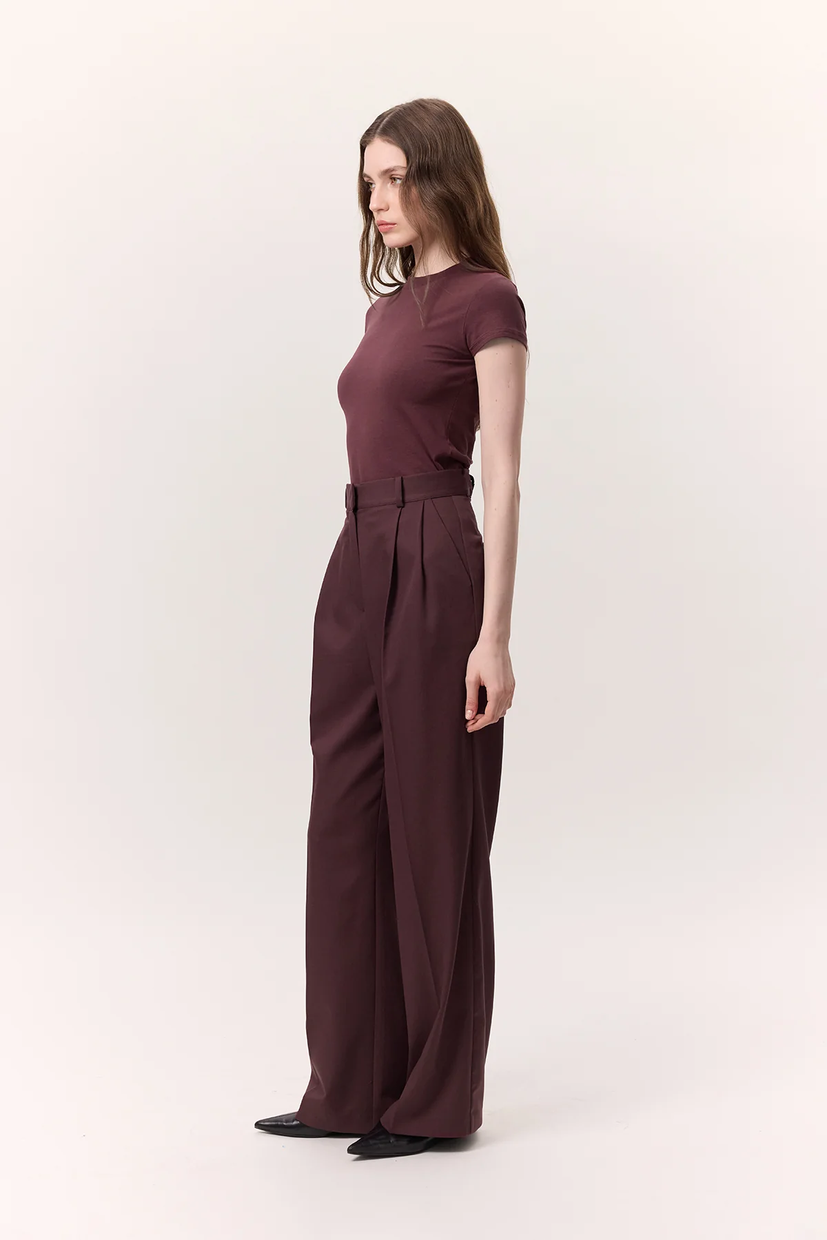 Wide-Leg Palazzo Trousers Burgundy - Image 4