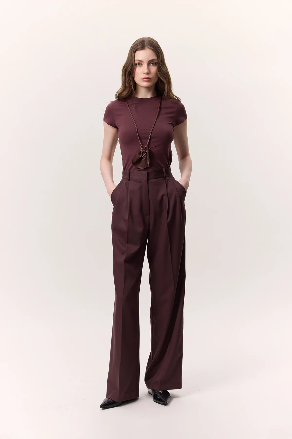 Wide-Leg Palazzo Trousers Burgundy - Image 6