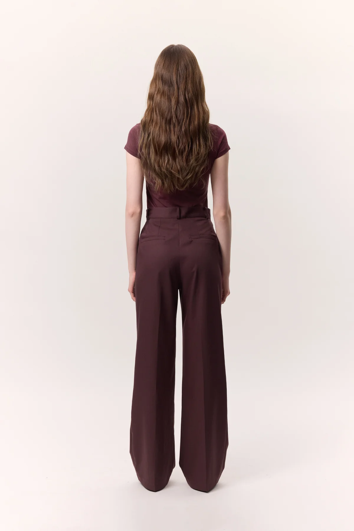 Wide-Leg Palazzo Trousers Burgundy - Image 7