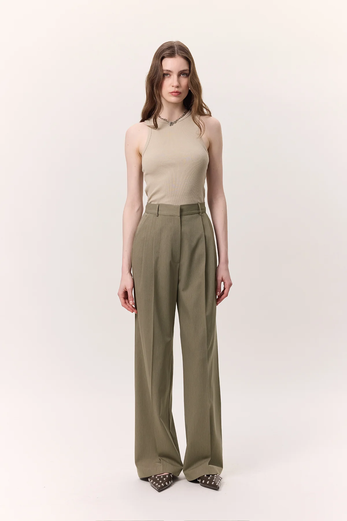 Wide-Leg Palazzo Trousers Green - Image 6