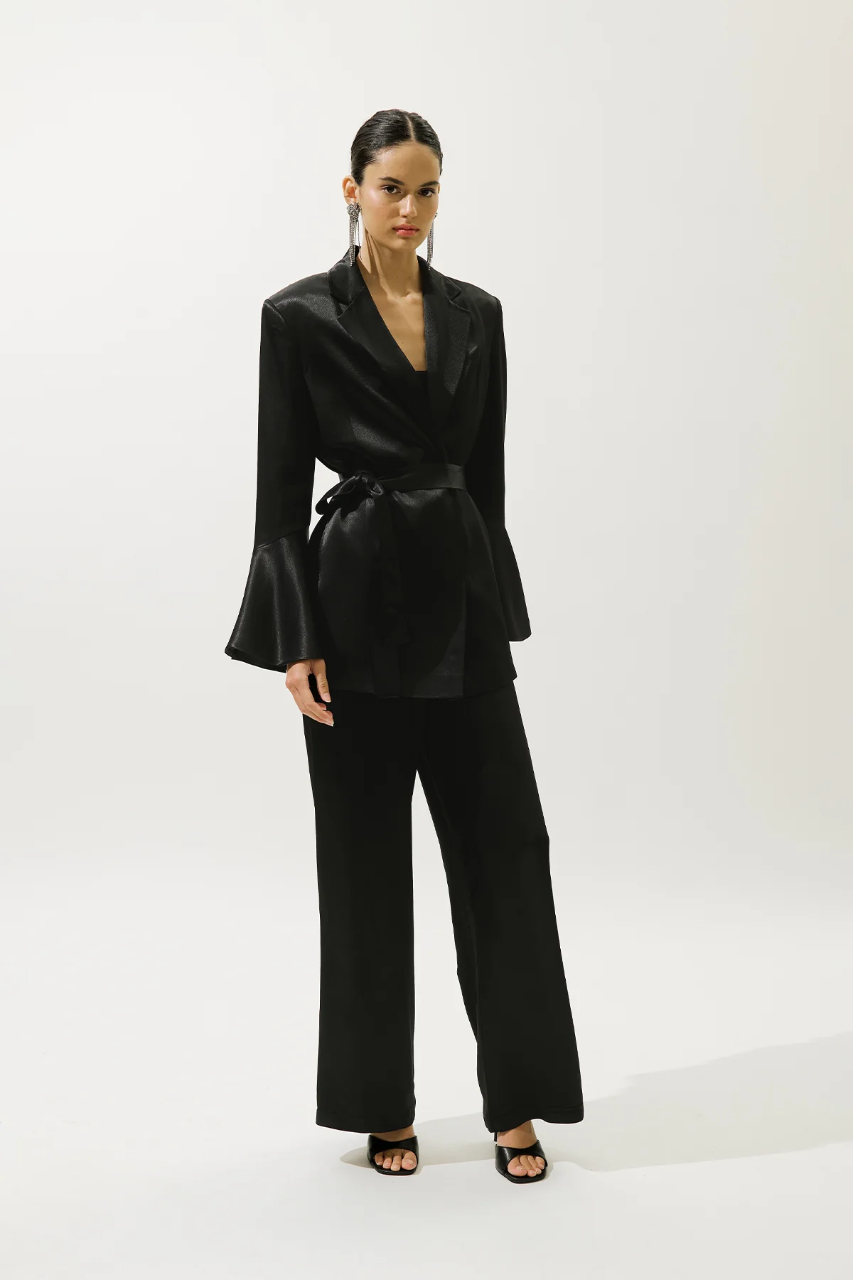 Wide-Leg Satin Trousers Black - Image 3