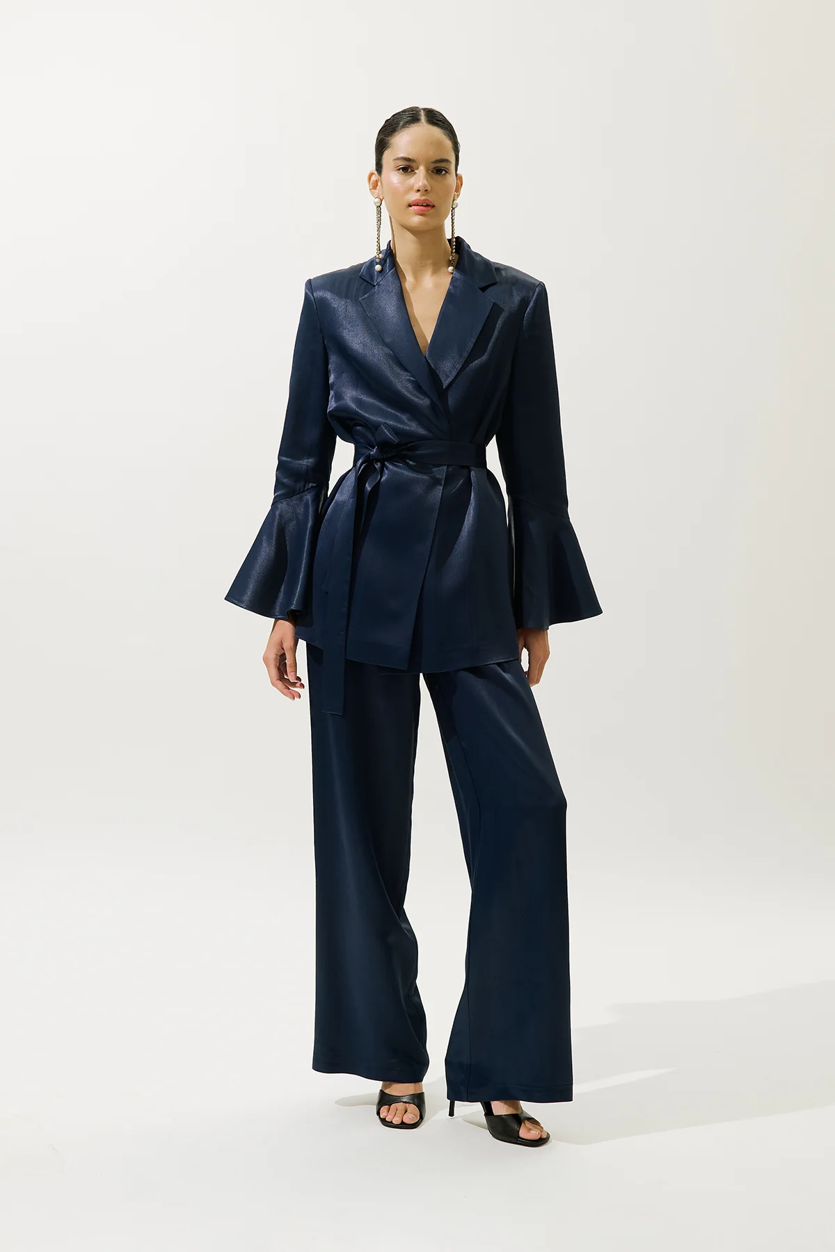 Wide-Leg Satin Trousers Night Blue