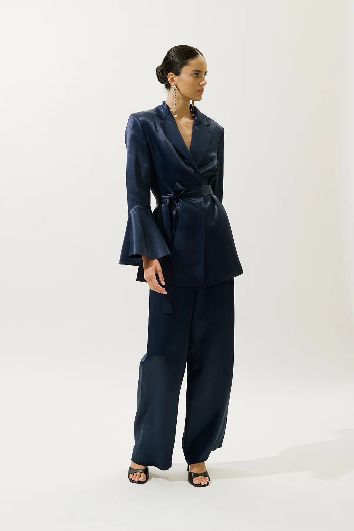 Wide-Leg Satin Trousers Night Blue - Image 3