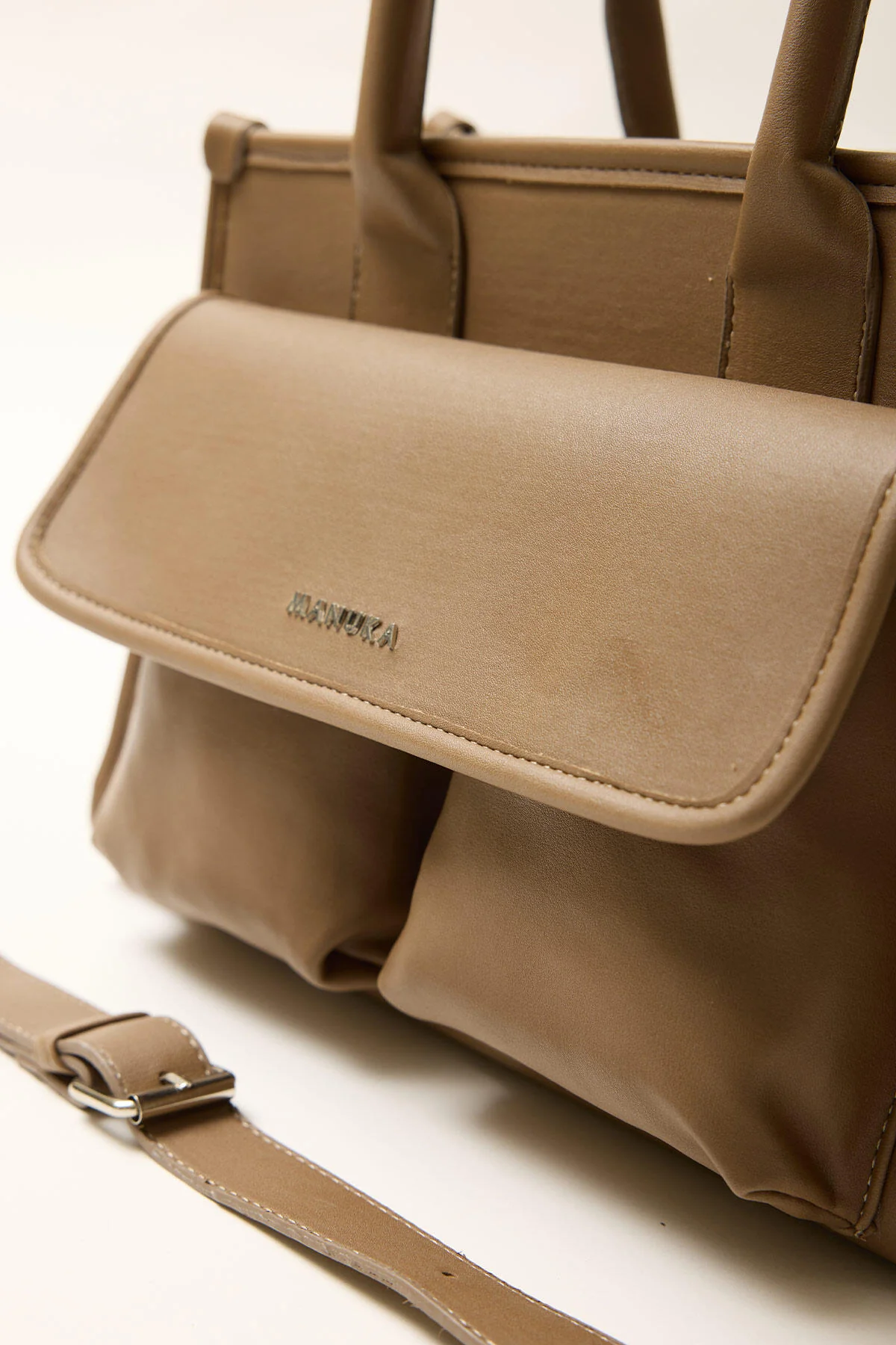 Wide Pocket Shoulder Bag Mink - Image 5