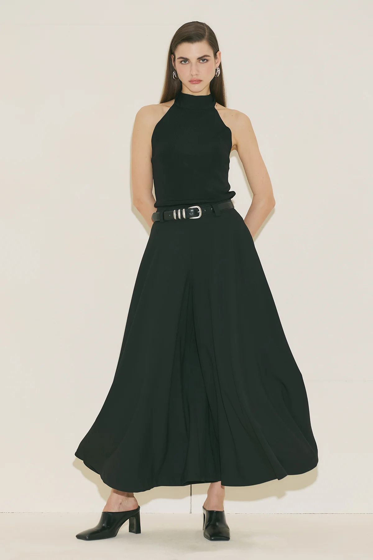Wide Skirt Effect Trousers Black - Image 10