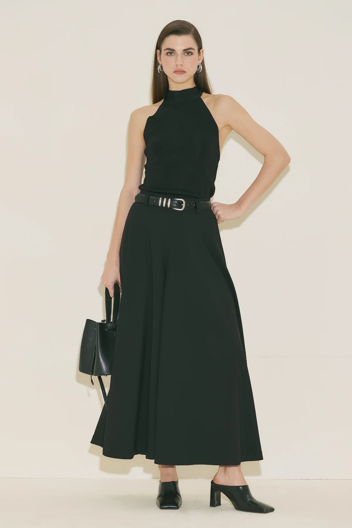Wide Skirt Effect Trousers Black - Image 3