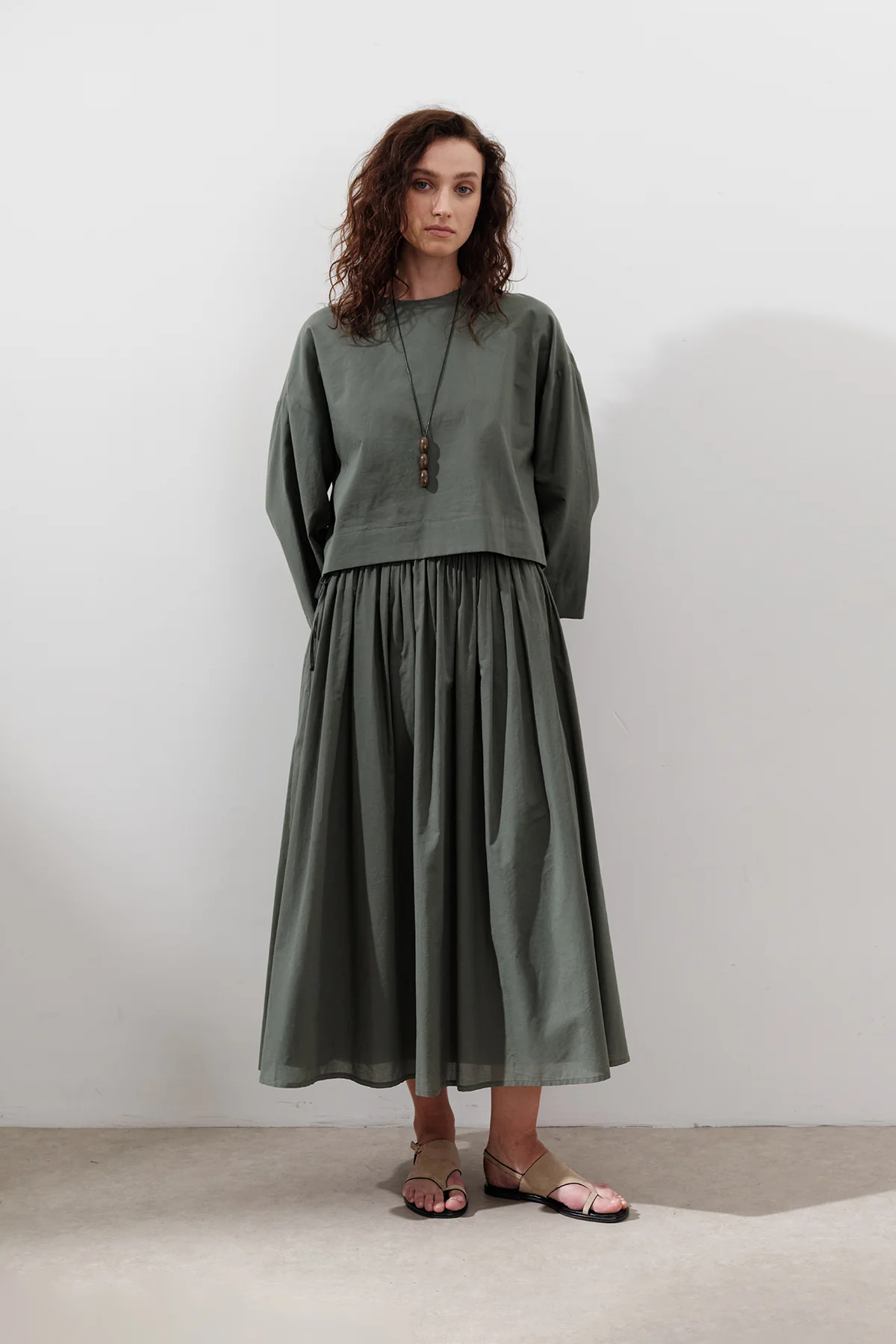 Wide Skirt With Tie Detail Pine Green - Image 3