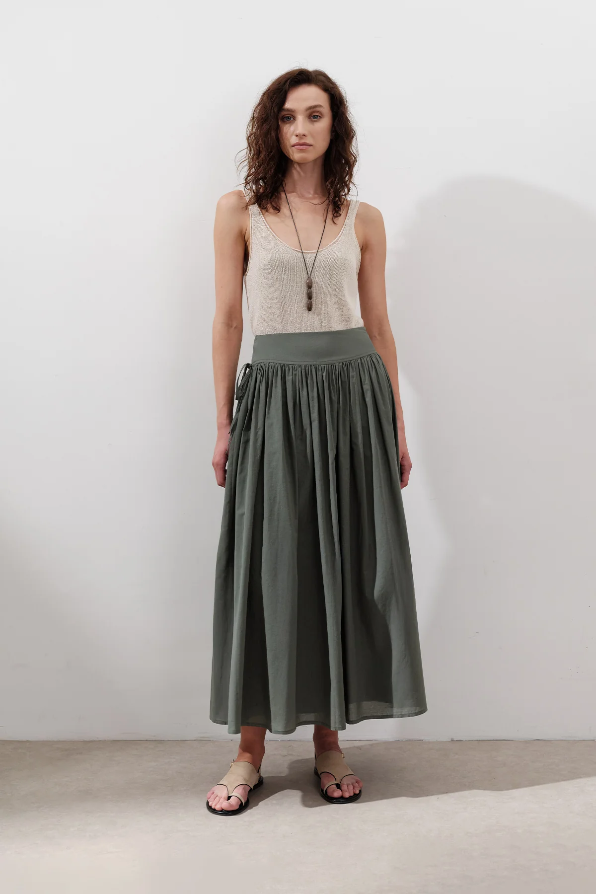 Wide Skirt With Tie Detail Pine Green - Image 4