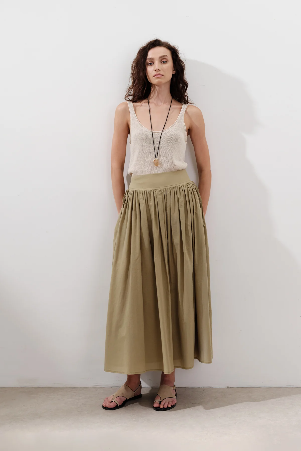 Wide Skirt With Tie Detail Sand - Image 3