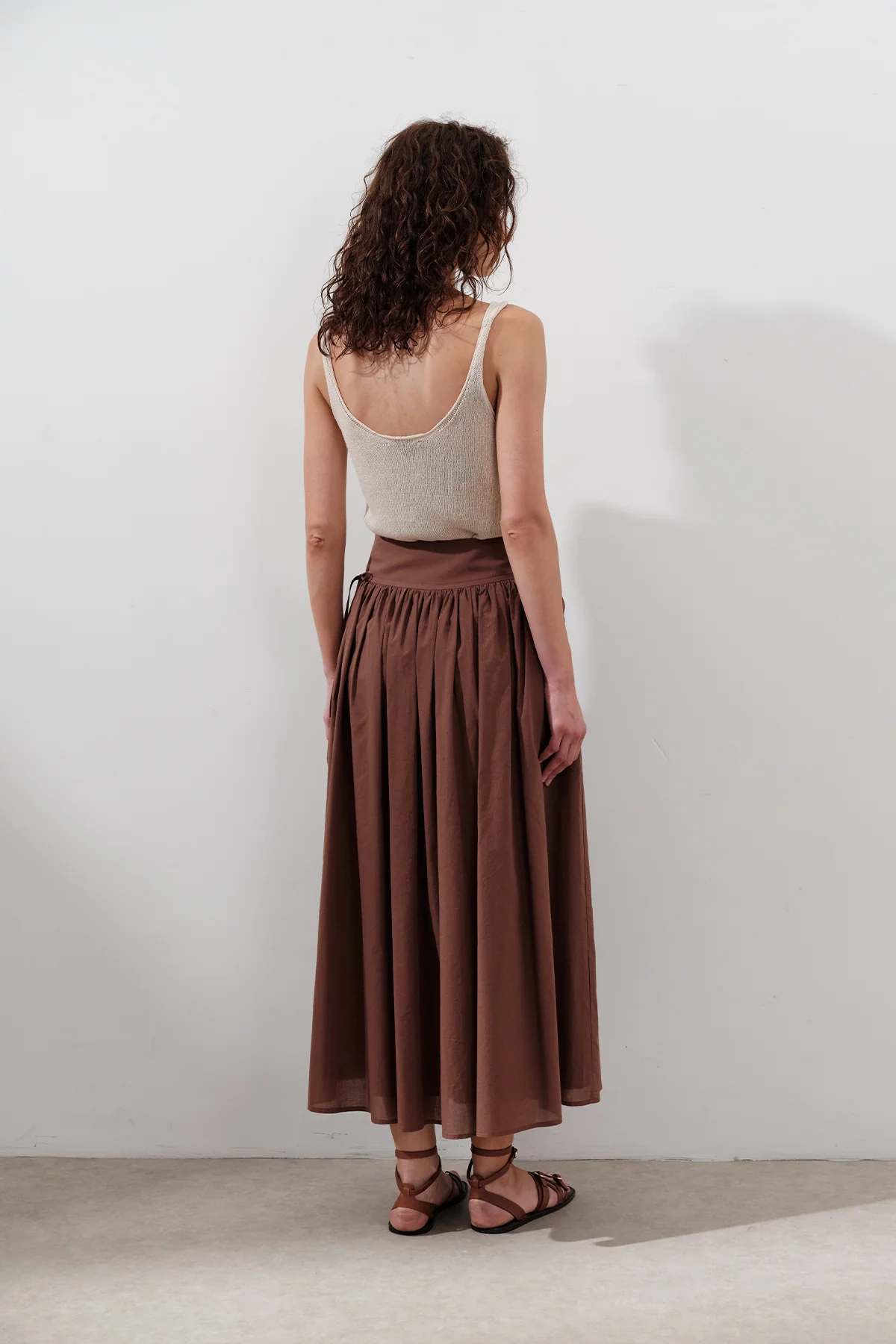 Wide Skirt With Tie Detail Warm Brown - Image 6
