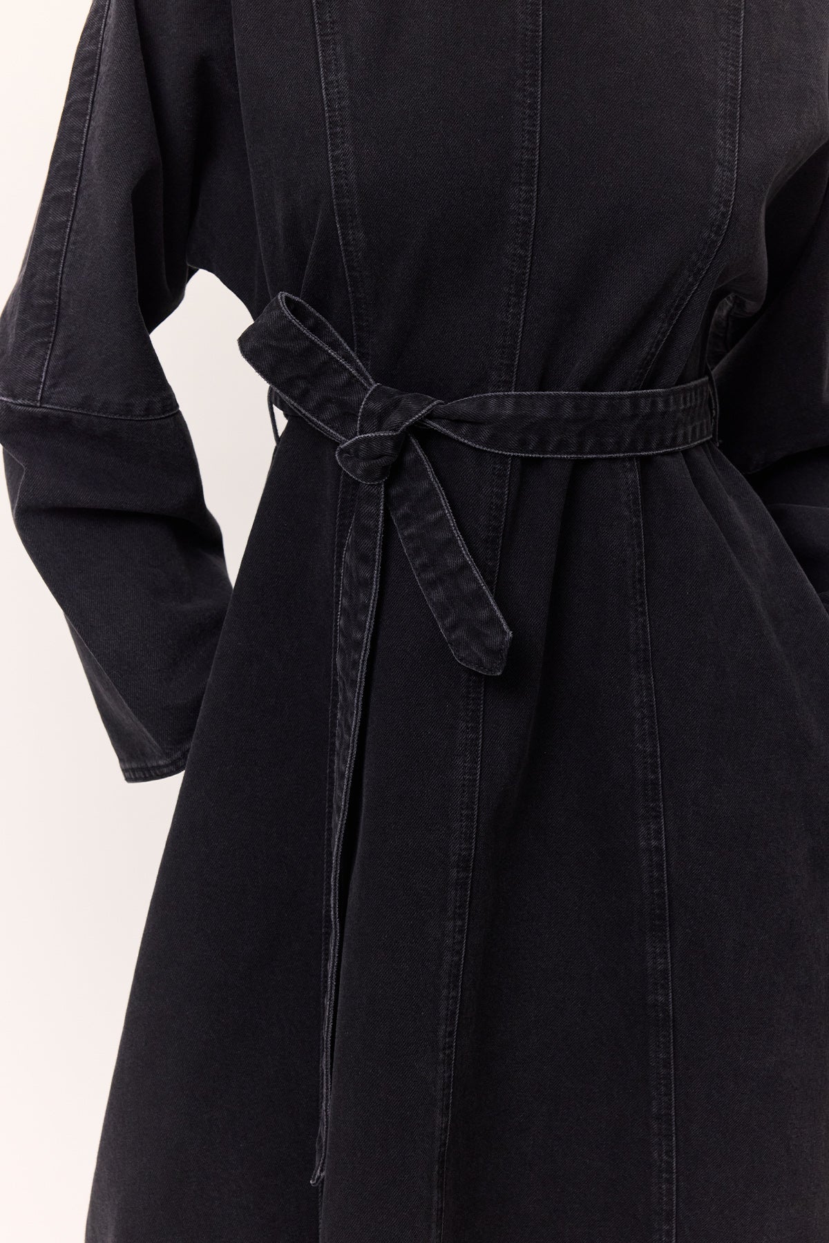 Wide Sleeve Belted Denim Dress Black - Image 7