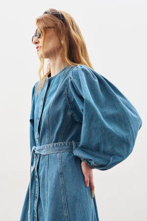 Wide Sleeve Denim Dress Blue - Image 7