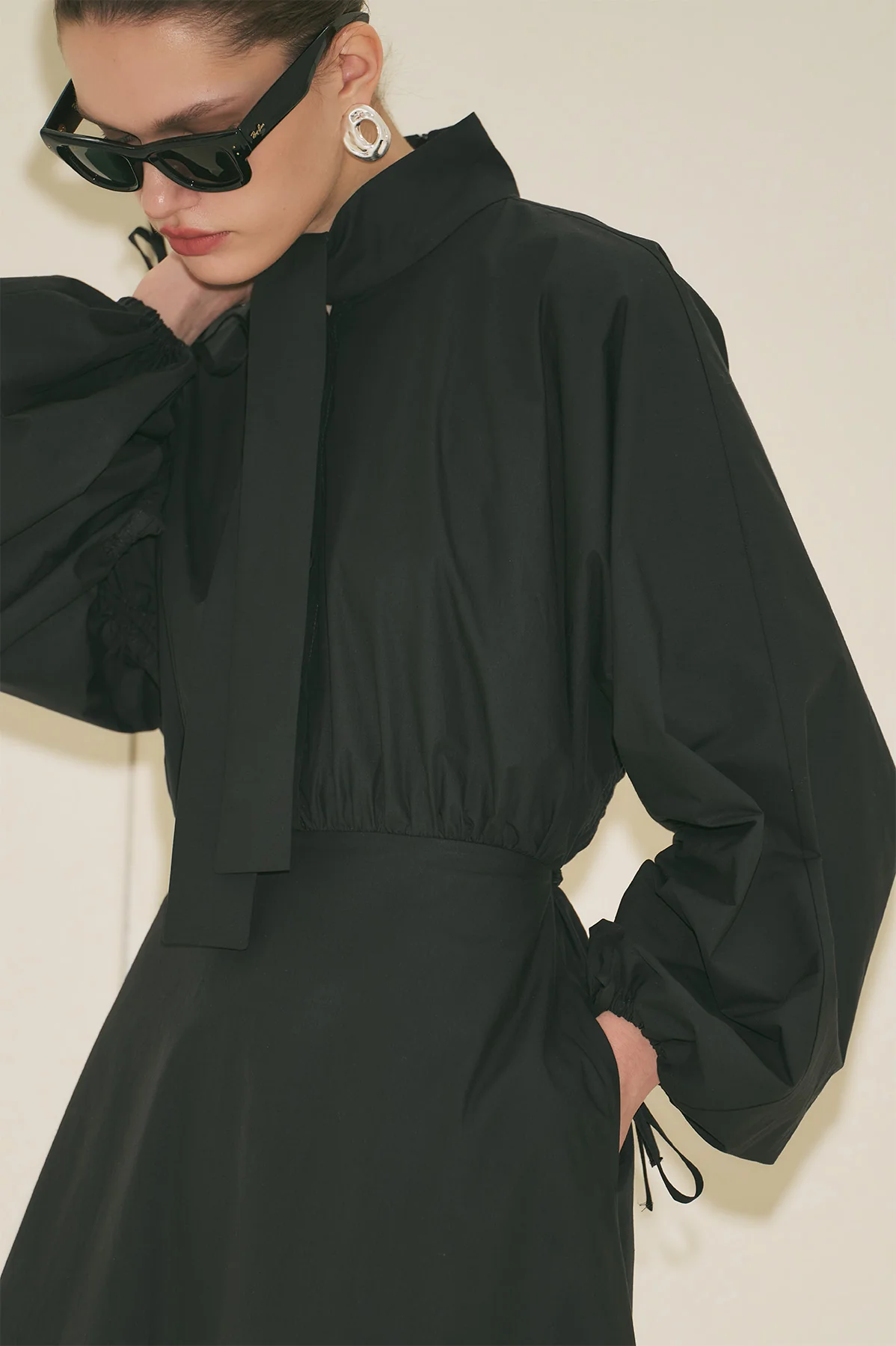 Wide Sleeve Design Dress Black - Image 7
