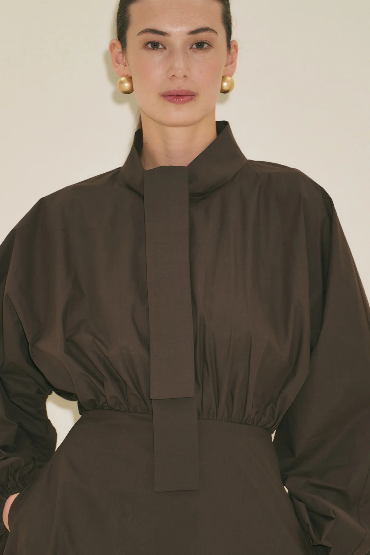Wide Sleeve Design Dress Brown - Image 15