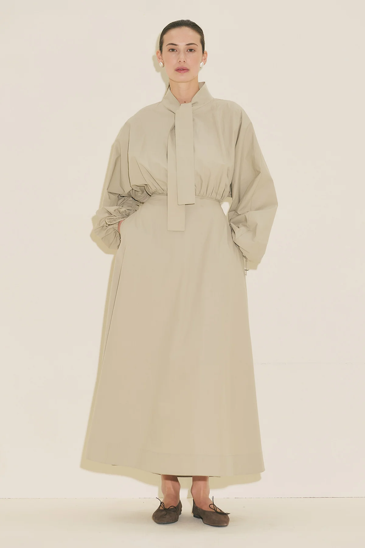 Wide Sleeve Design Dress Khaki