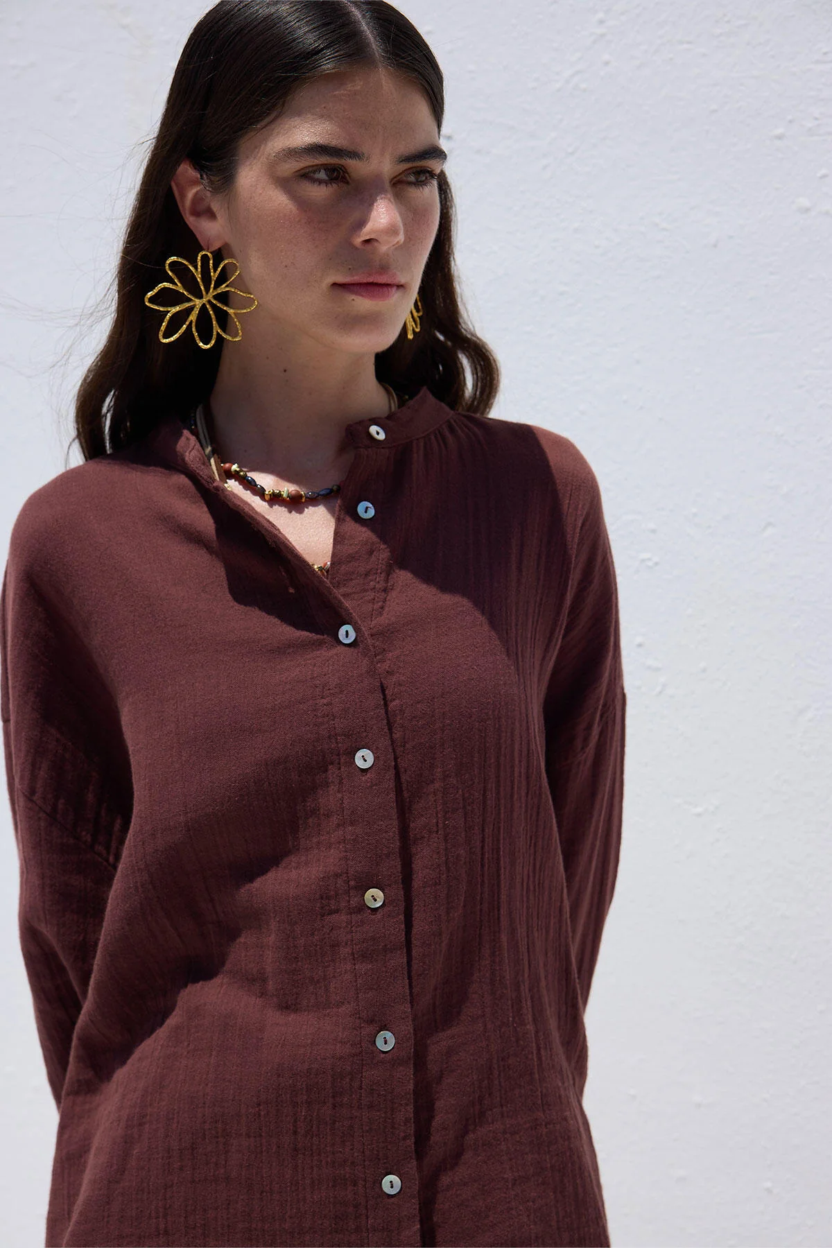 Wide Sleeve Muslin Shirt Burgundy - Image 2