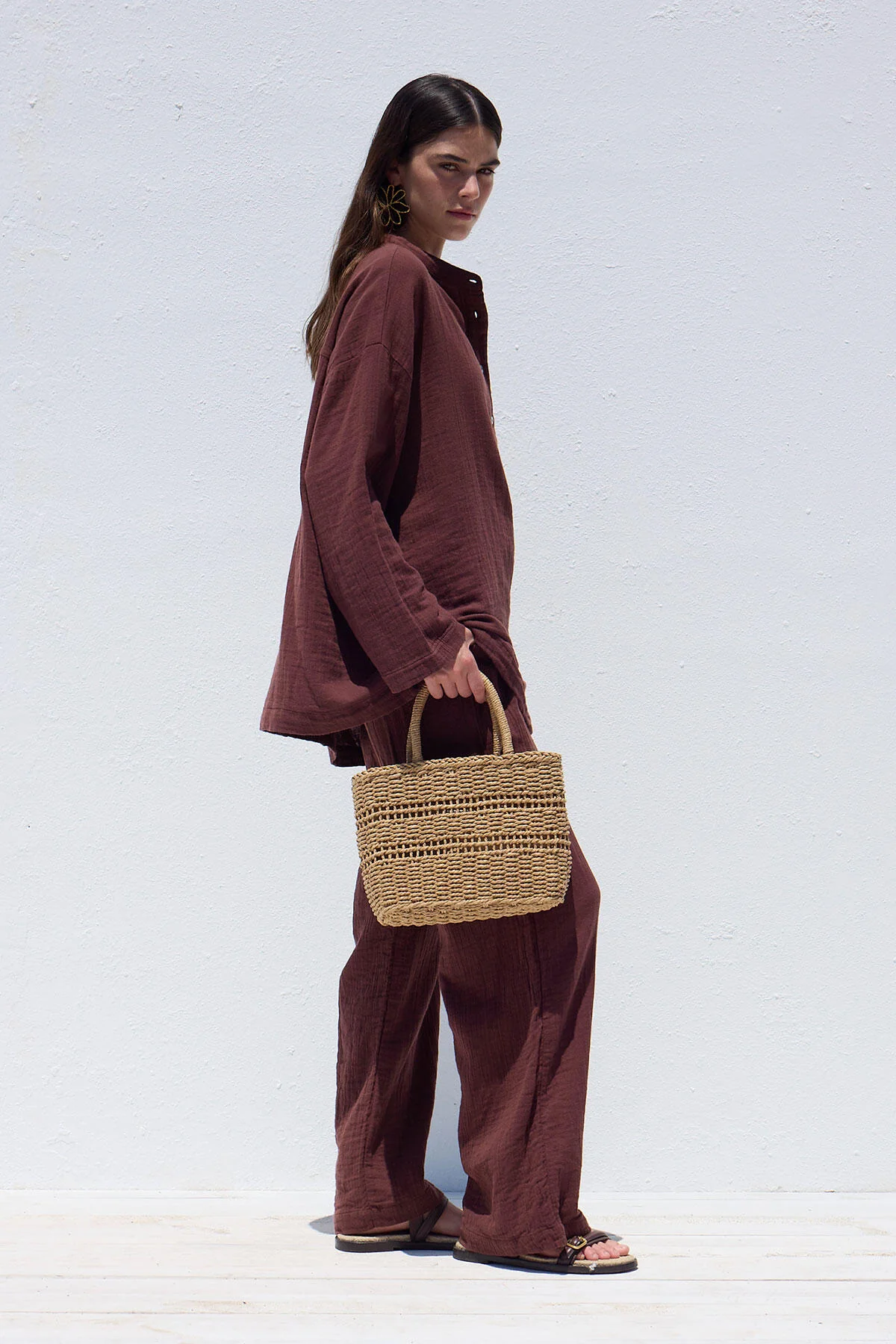 Wide Sleeve Muslin Shirt Burgundy - Image 5