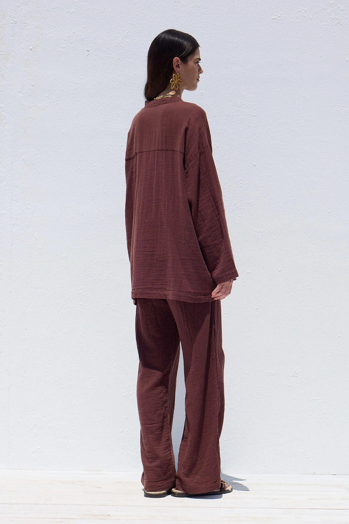 Wide Sleeve Muslin Shirt Burgundy - Image 6