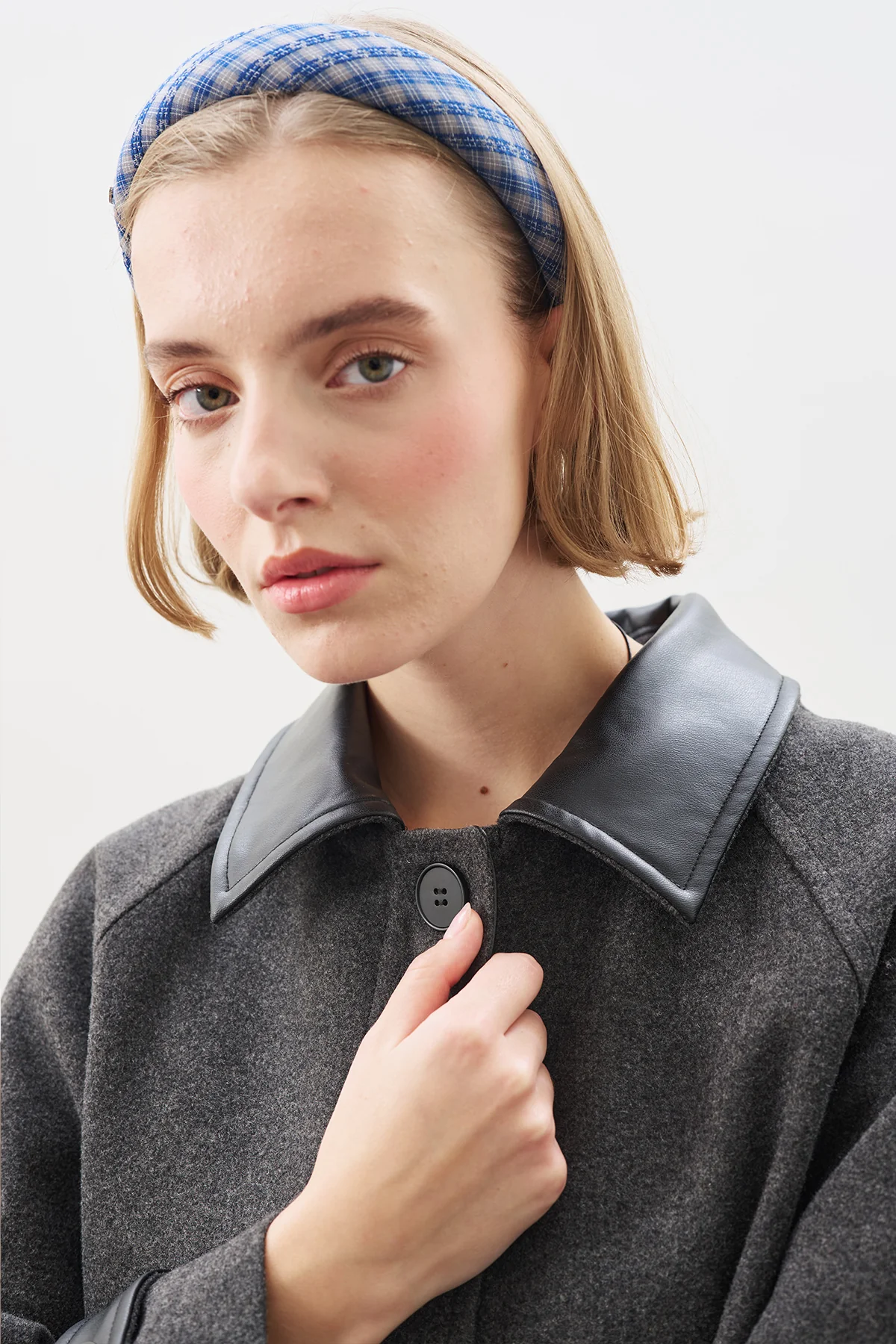 Wool Coat With Leather Details Anthracıte - Image 4