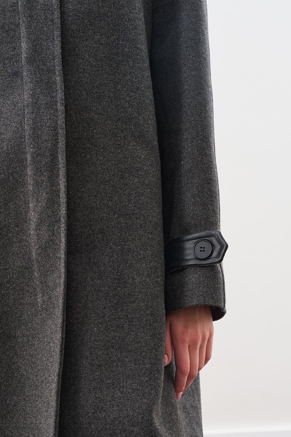 Wool Coat With Leather Details Anthracıte - Image 5