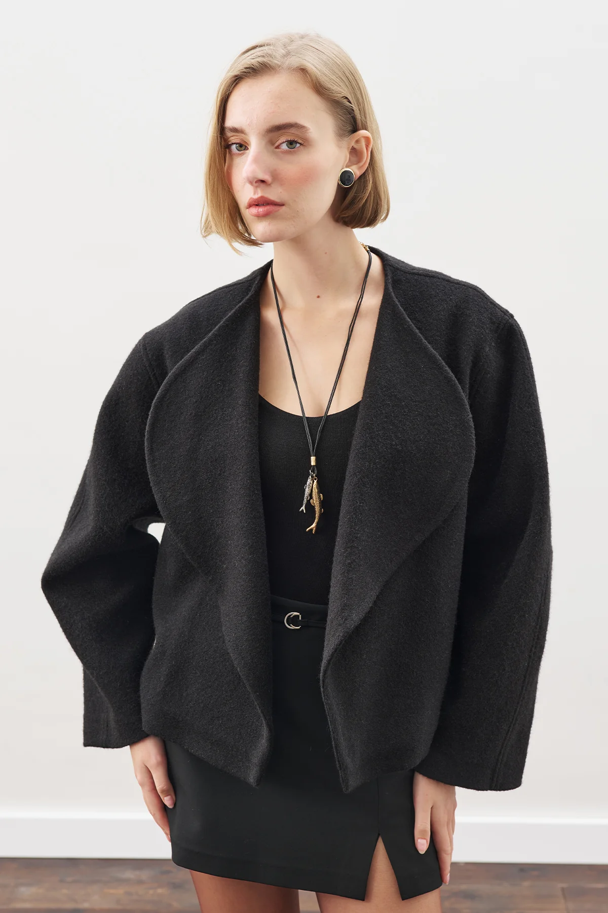 Wool Short Jacket Black - Image 3