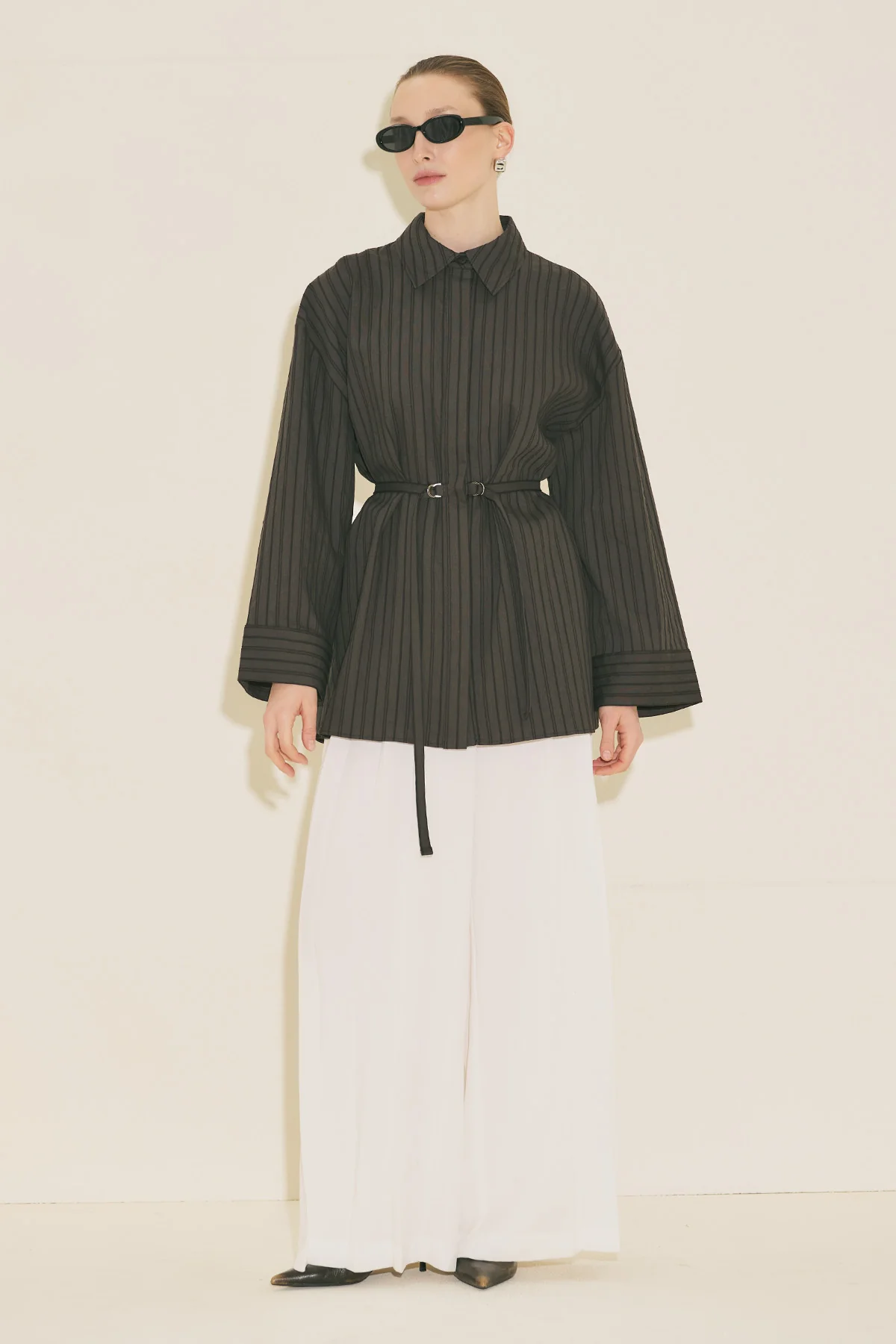 Woven Striped Shirt Brown - Image 12
