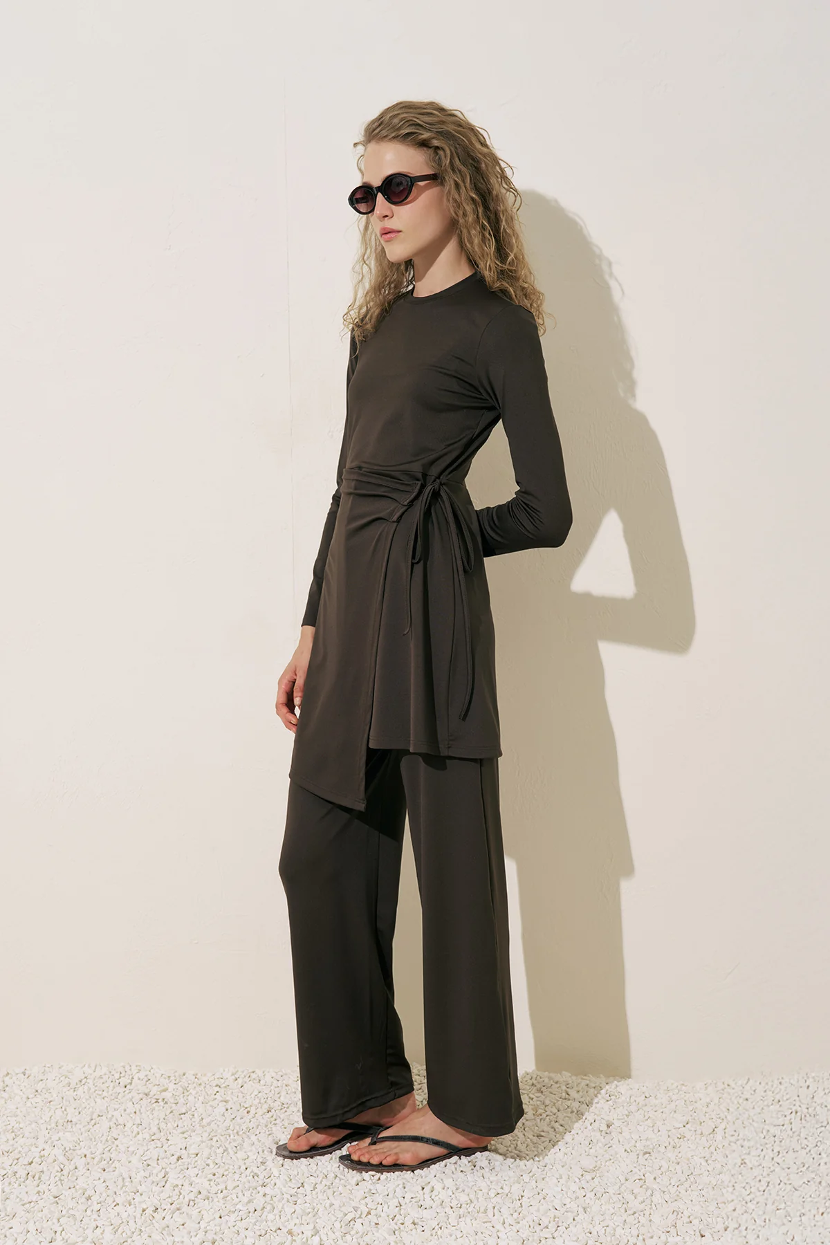 Wrap Skirt Swim Dress Brown - Image 3