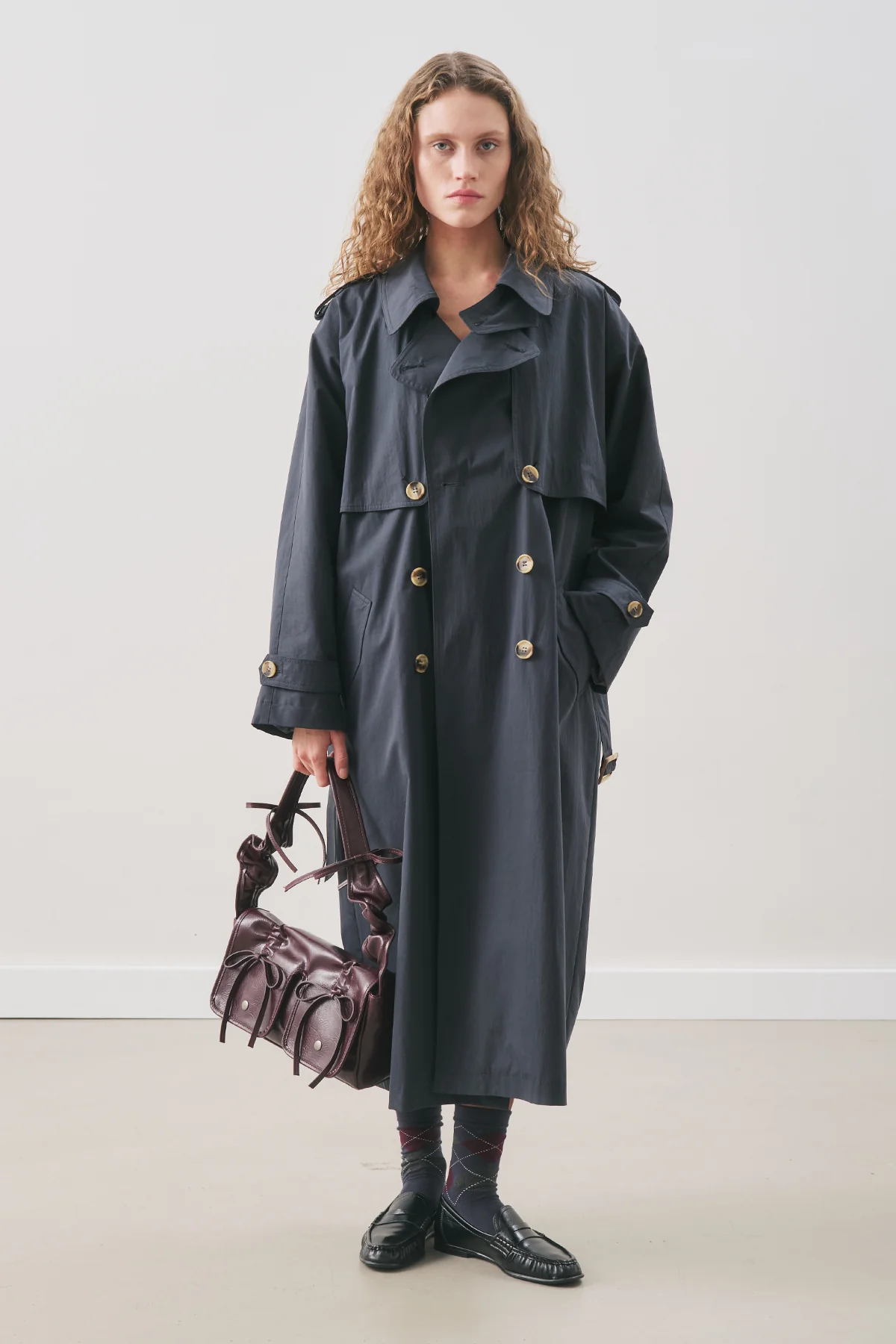 Zurich Oversized Trench Coat Navy Blue - Image 3
